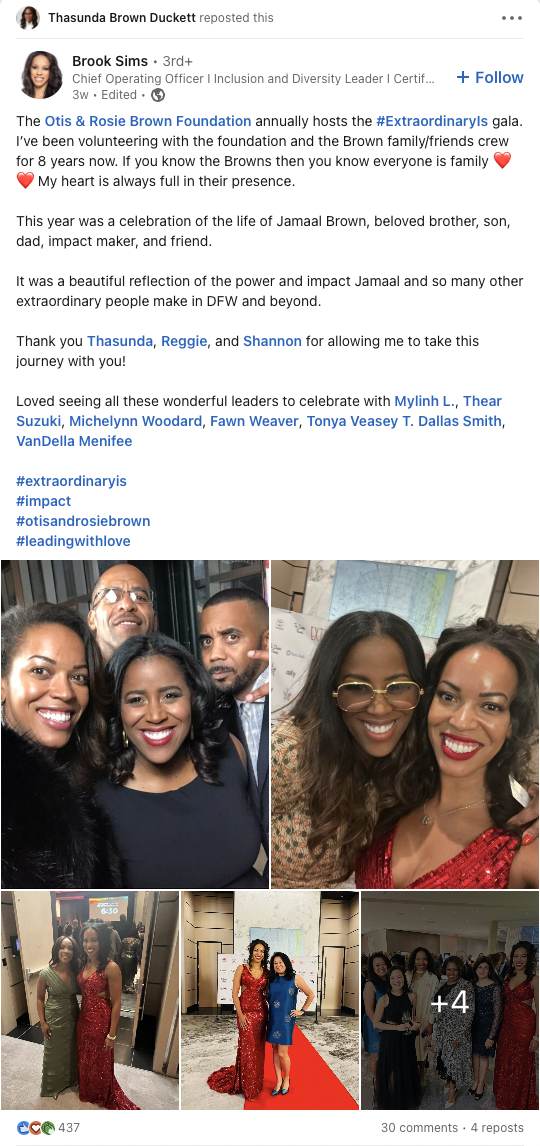 A LinkedIn post reposted by Thasunda Brown Duckett.