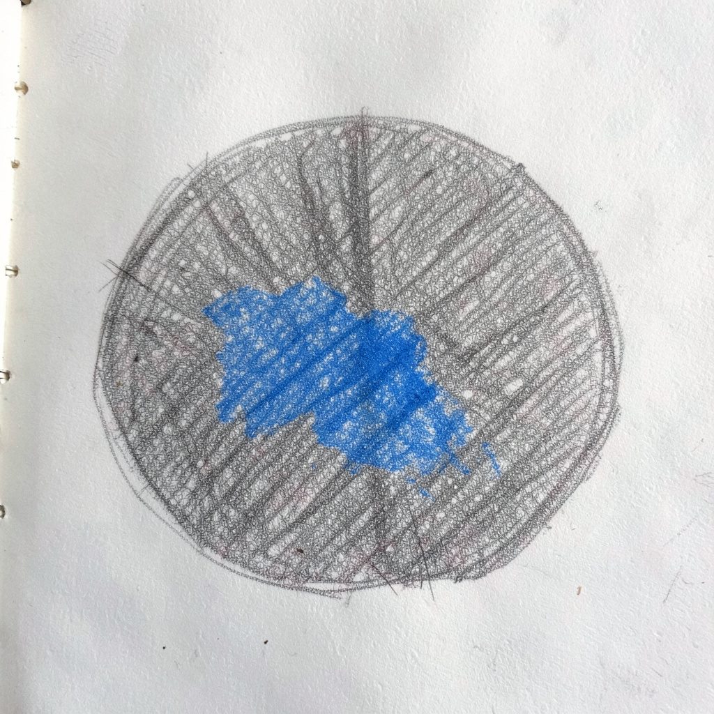 Sketch of a word cloud in deep navy ink on warm off-white, evoking conversation and listening.